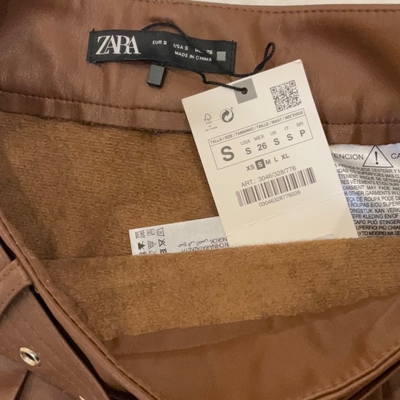 ZARA | NWT | Brown Faux Leather Pleaded Skirt | Size S | Belt | Layered Skirt - Picture 6 of 7